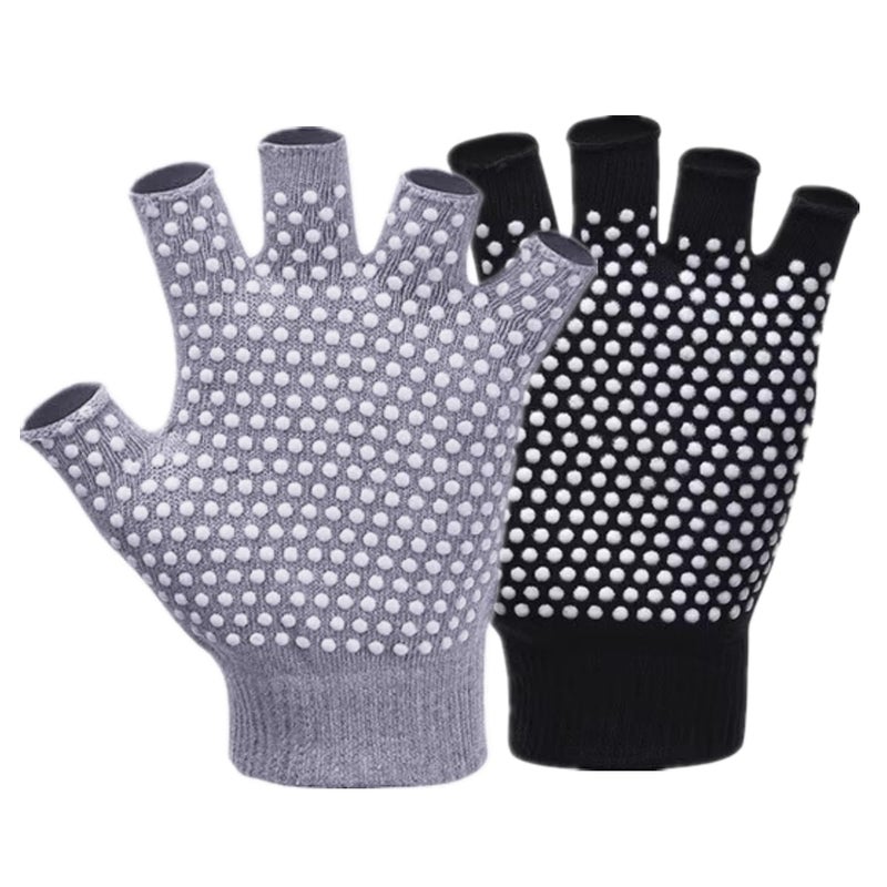 YL traV YL TRD V 2 Packs of Non Slip Fingerless Yoga Gloves with Grips for Women (with White Dots) - Image 1